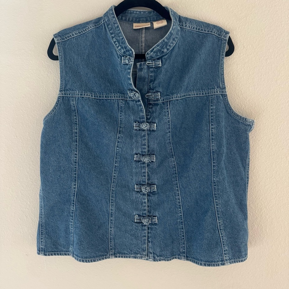 Crossroads Y2K Sleeveless Blue Denim Vest Top with Frog Closures XL